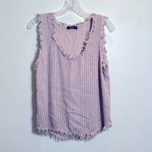 Maven West Striped Frayed‎ Fringe Tank Top Camisole Women's Small Pink Black